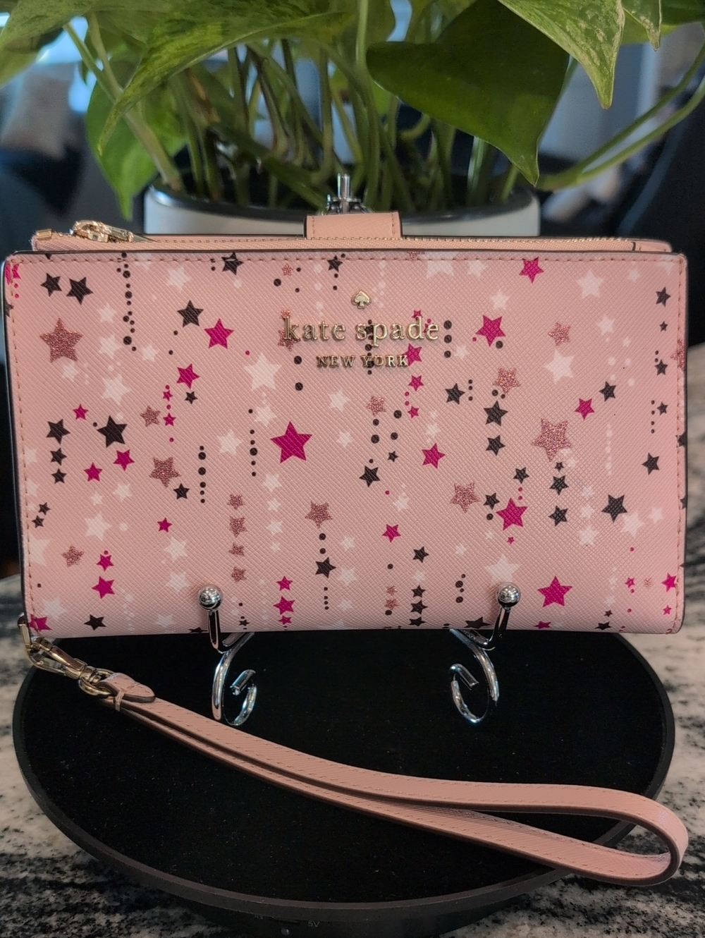 kate spade Pink Starry Print Wristlet Clutch
